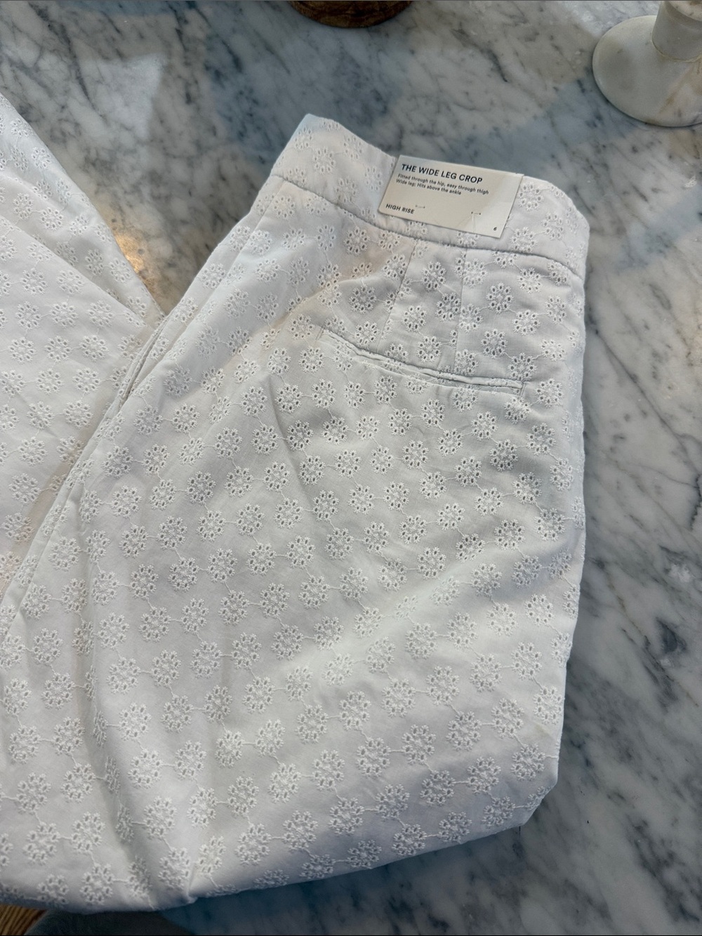 NWT. Ann Taylor Wide Leg Crop Eyelet Pants - White